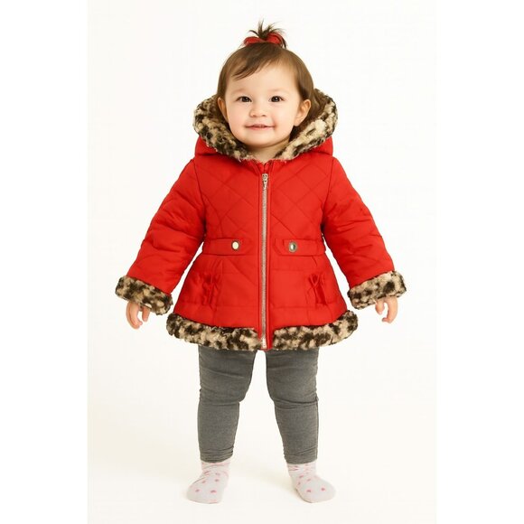 18 MONTHS Red CHEETAH TRIM PUFFER Jacket Coat Parka Winter Snow Pistachio Girls - Picture 14 of 14